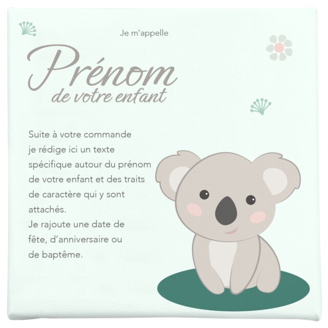 Atelier Baby’Sphère - Toile origine et caractère prénom sur le thème du koala