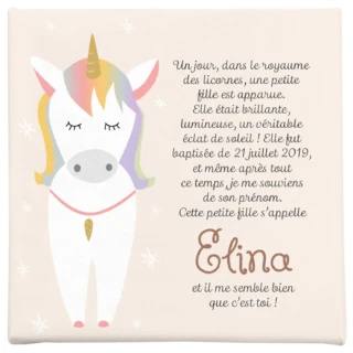 L’Atelier BABY’SPHERE - Toile prénom personnalisée licorne – Déco chambre fille
