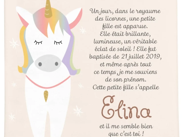 Atelier Baby’Sphère - Toile prénom personnalisée licorne – Déco chambre fille