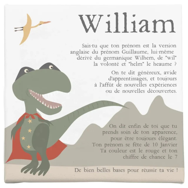 L’Atelier BABY’SPHERE - Toile prénom personnalisée – Tyrannosaure dinosaure
