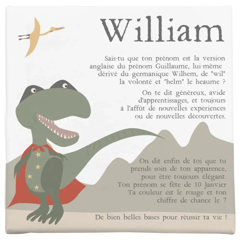 Atelier Baby’Sphère - Toile prénom personnalisée – Tyrannosaure dinosaure