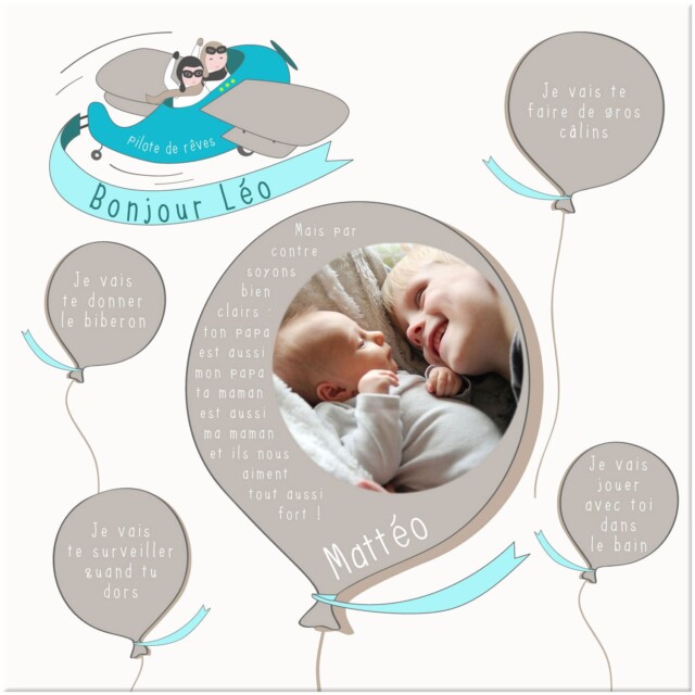 L’Atelier BABY’SPHERE - Cadre photo arrivée p’tit frère thème aviateur