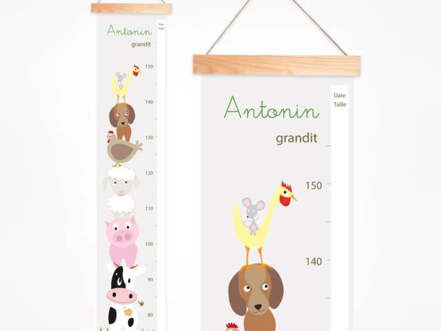 Atelier Baby’Sphère - Toise enfant personnalisée colorée et ludique des animaux de la ferme