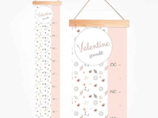Toise en tissu motif boheme Atelier Baby’Sphère - Toise fille prénom en tissu et motif bohème