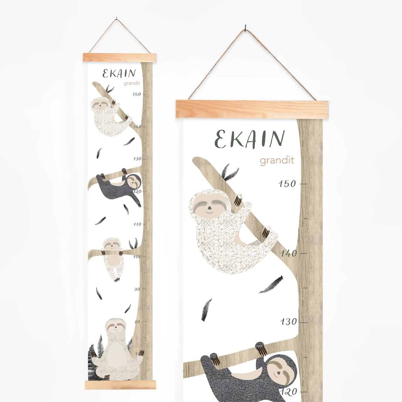 Toise en tissu paresseux pour bebe Atelier Baby’Sphère - Toise enfant personnalisée et ses adorables paresseux