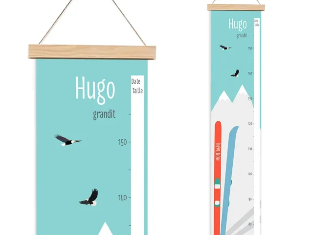 Toise enfant skis et montagne 1 Atelier Baby’Sphère - Toise enfant personnalisée ski en haute montagne