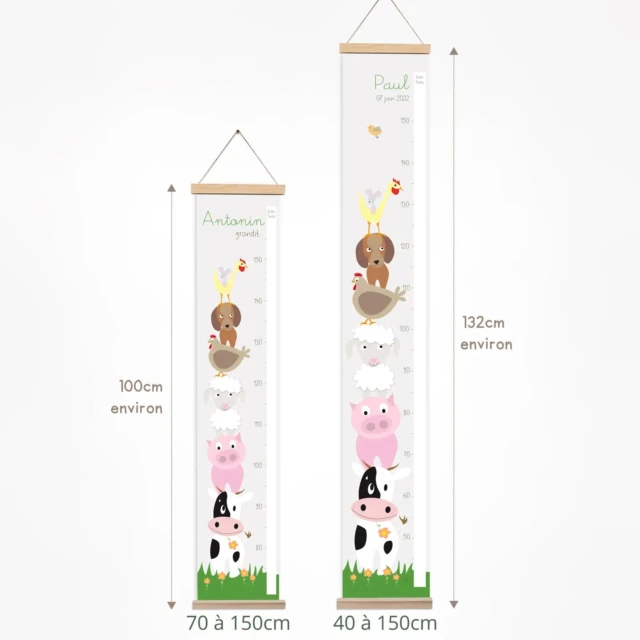 Atelier Baby’Sphère - Toise enfant personnalisée colorée et ludique des animaux de la ferme