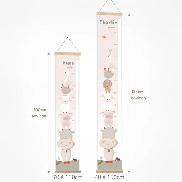 Atelier Baby’Sphère - Toise bébé personnalisée douce et tendance des animaux de la ferme