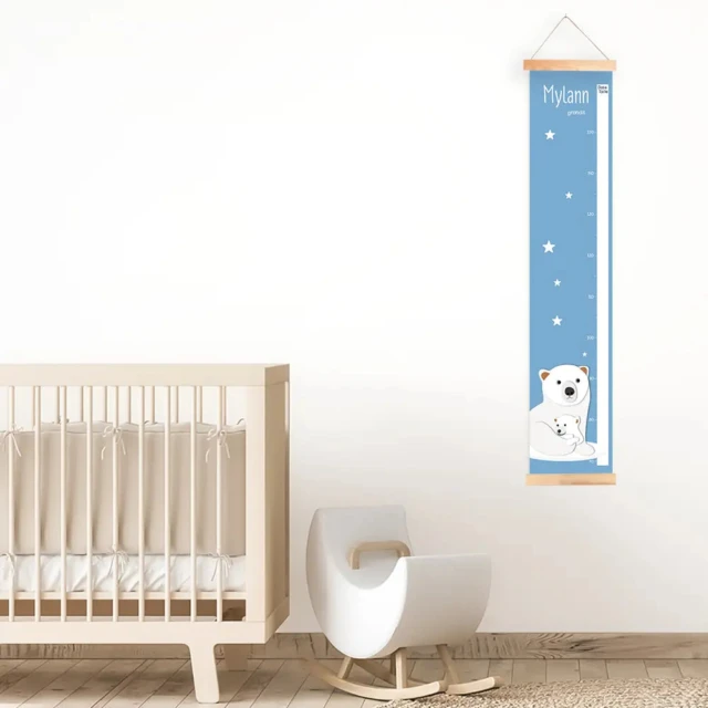 Atelier Baby’Sphère - Toise bébé personnalisée thème banquise – Ourse polaire et son petit