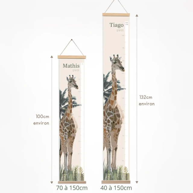 Atelier Baby'Sphère - Toise enfant personnalisée de la girafe dans la jungle