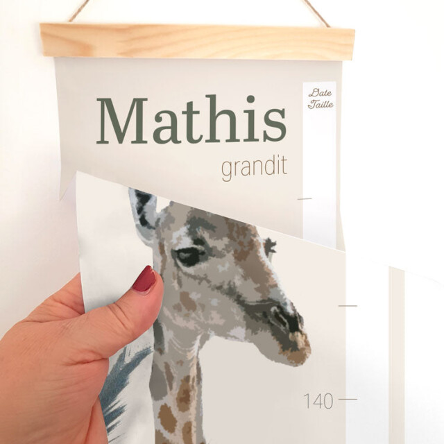 Atelier Baby'Sphère - Toise enfant personnalisée de la girafe dans la jungle