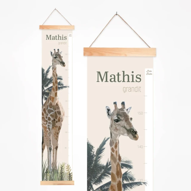 L’Atelier BABY’SPHERE - Toise enfant personnalisée de la girafe dans la jungle