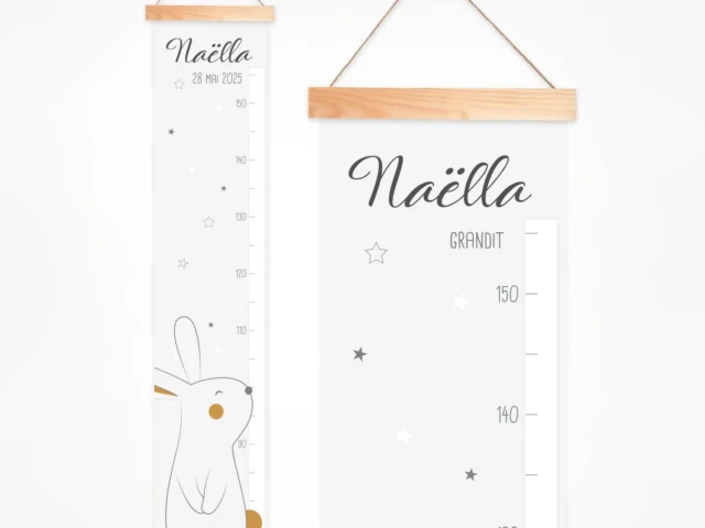 Atelier Baby’Sphère - Toise bébé personnalisée eavec lapin et étoiles