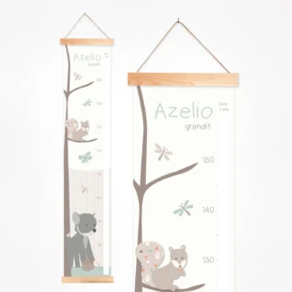 L’Atelier BABY’SPHERE - Toise bébé personnalisée loup et écureuil de la forêt