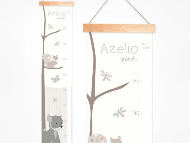 Atelier Baby’Sphère - Toise bébé personnalisée loup et écureuil de la forêt
