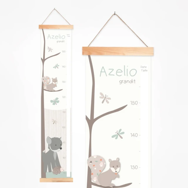 L’Atelier BABY’SPHERE - Toise bébé personnalisée loup et écureuil de la forêt