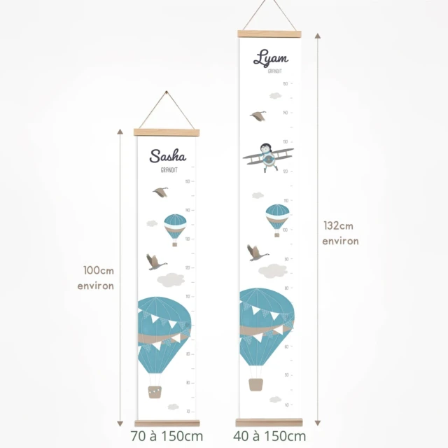 Atelier Baby’Sphère - Toise bébé personnalisée montgolfières et avion