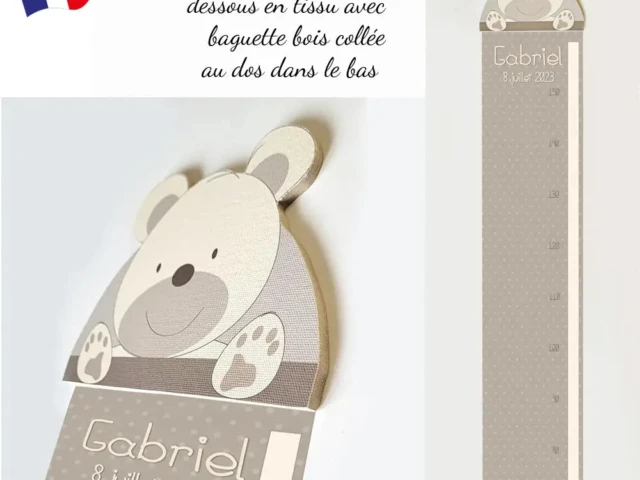 Toise ourson vignette 1406118991 1 1 1 Atelier Baby’Sphère - Toise artisanale avec ourson en relief pour nourrisson
