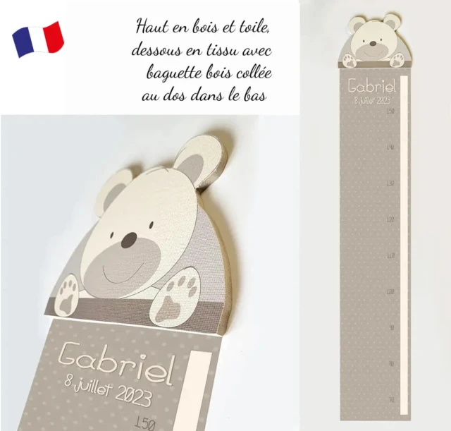 L’Atelier BABY’SPHERE - Toise artisanale avec ourson en relief pour nourrisson