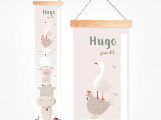 Atelier Baby’Sphère - Toise bébé personnalisée douce et tendance des animaux de la ferme