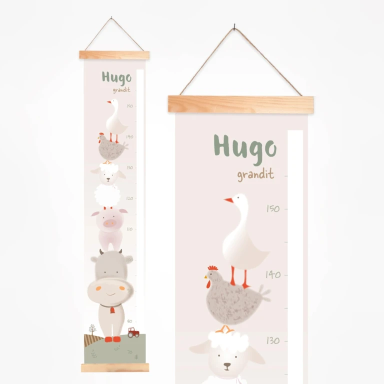 Atelier Baby’Sphère - Toise bébé personnalisée douce et tendance des animaux de la ferme