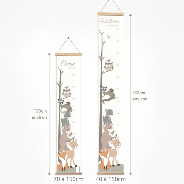 Atelier Baby’Sphère - Toise bébé personnalisée sur le thème des animaux de la forêt