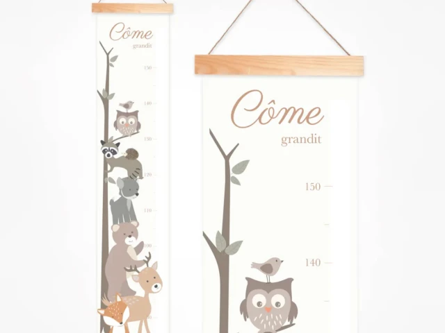 Atelier Baby’Sphère - Toise bébé personnalisée sur le thème des animaux de la forêt