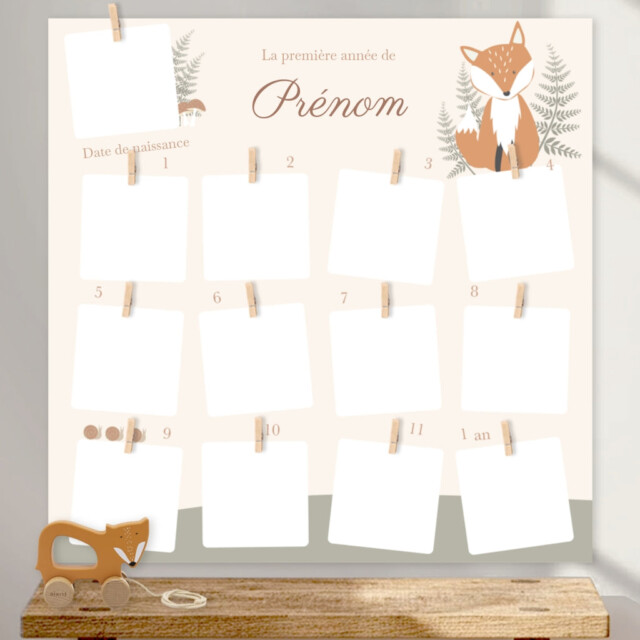 L’Atelier BABY’SPHERE - Cadre photo première année personnalisé – Thème animaux de la forêt