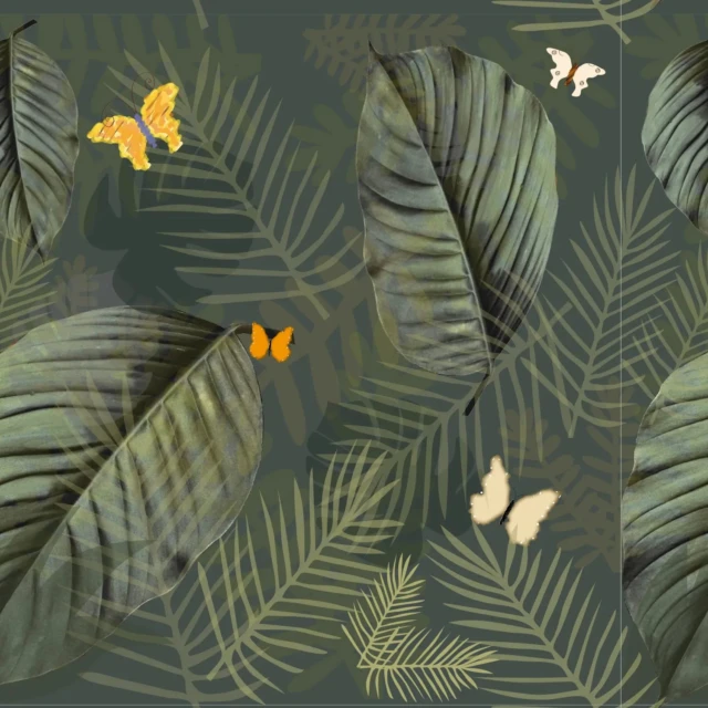 Atelier Baby’Sphère - Lé de papier peint jungle tropicale – Feuillages et papillons