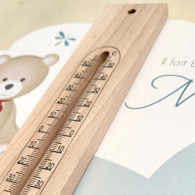 Atelier Baby’Sphère - Cadre thermomètre mural du petit ours brun pour chambre de bébé