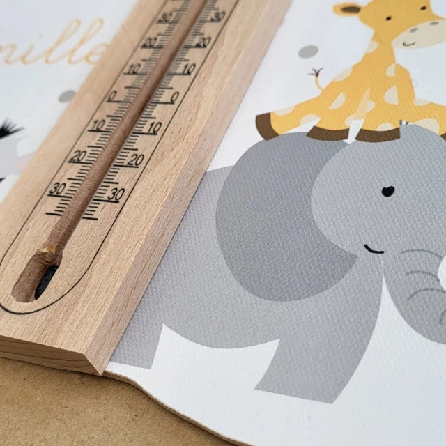 Atelier Baby’Sphère - Cadre thermomètre prénom et bébés animaux