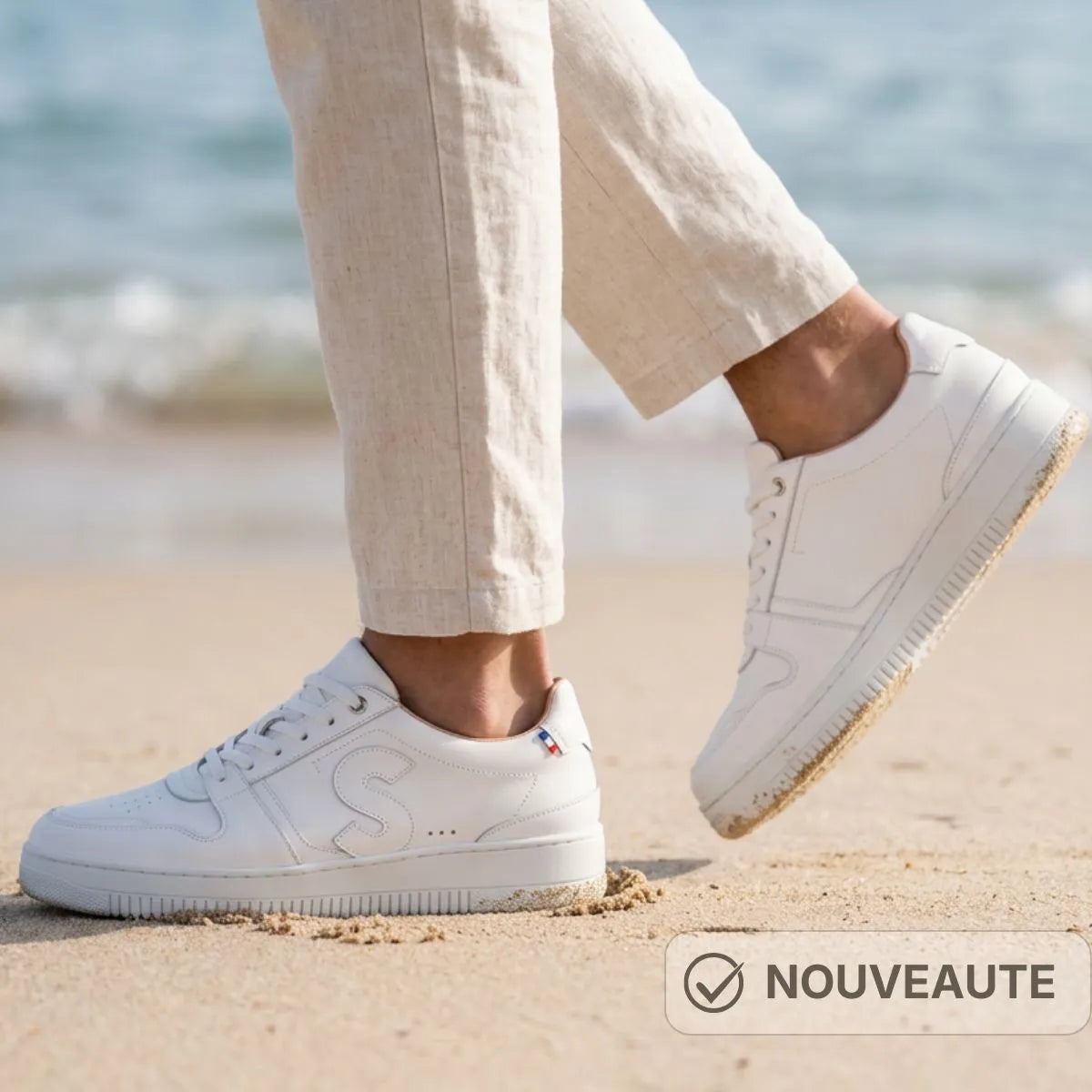 basket blanches pour homme cuir SESSILE - Basket homme Blanches à lacets | Cuir véritable – 45