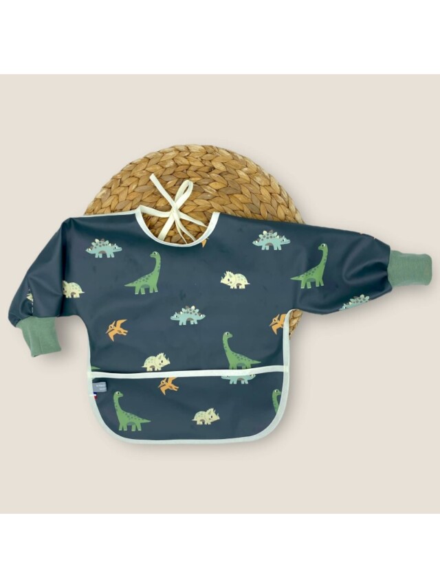 Bavoir à manches imperméable dinos par la marque Les Mômes des Dômes Les Mômes des Dômes - Bavoir à manches imperméable dinos