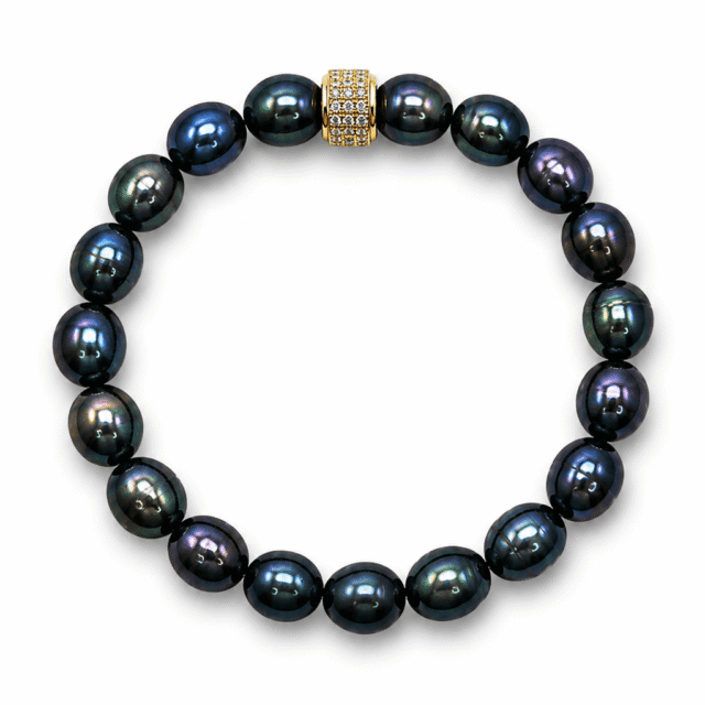 NEIJE - Parure Collier & Bracelet Perles de Culture Noires - Athéna – L (poignet de 17 à 19 cm) / 50 cm + extension de 5 cm