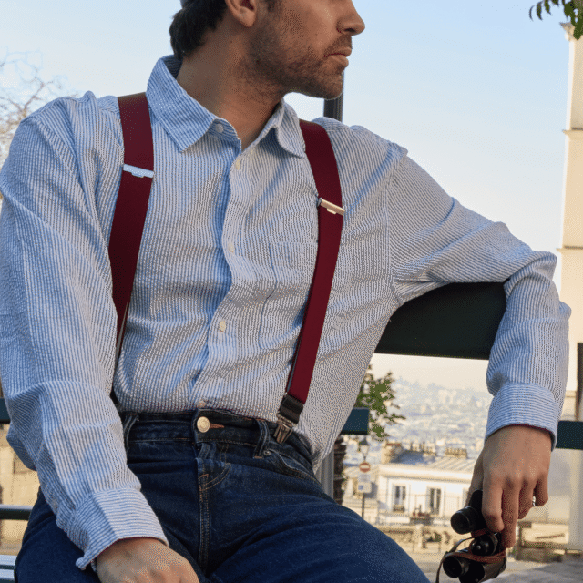 Pierrot - Bretelles Unies Finitions Cuir – Rouge