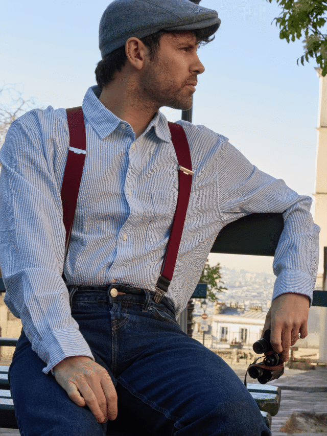 Pierrot - Bretelles Unies Finitions Cuir – Rouge