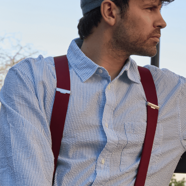 Pierrot - Bretelles Unies Finitions Cuir – Rouge