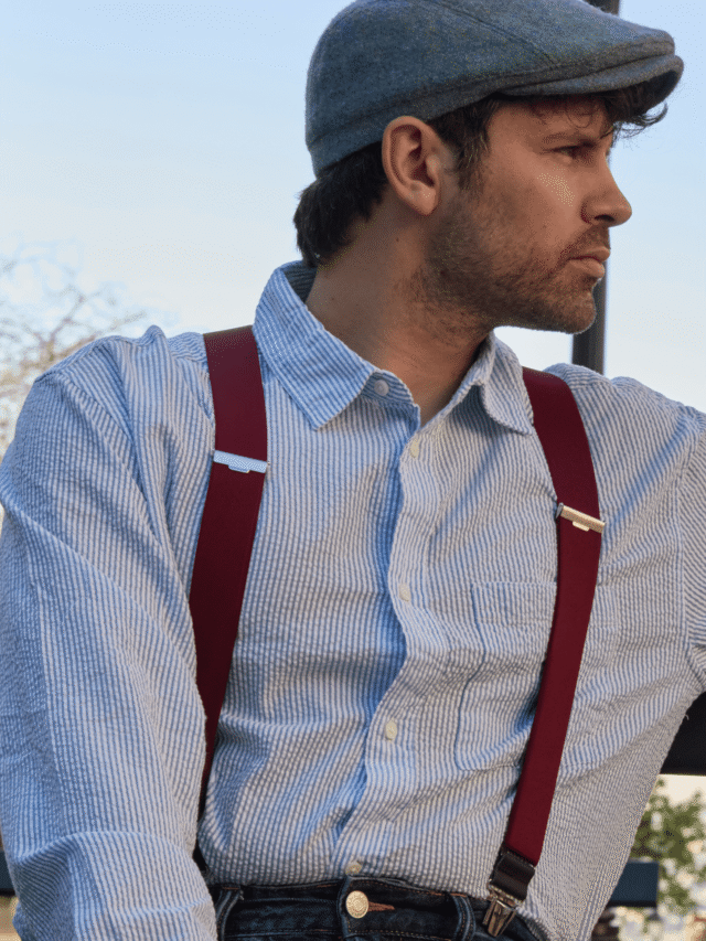 Pierrot - Bretelles Unies Finitions Cuir – Rouge