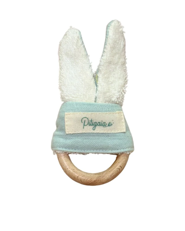 Petit Pote - Coffret naissance Hochet Lapin + Bavoir – Taille unique / Ciel