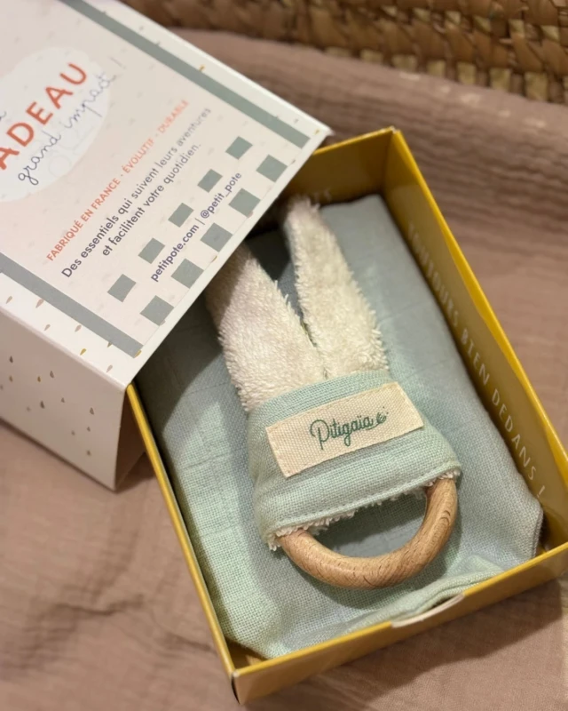 Petit Pote - Coffret naissance Hochet Lapin + Bavoir