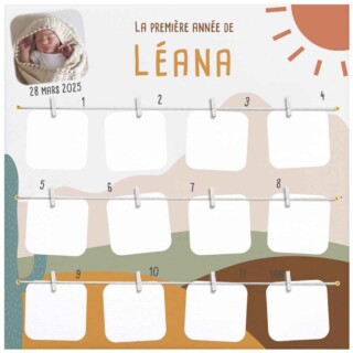L’Atelier BABY’SPHERE - Cadre photo personnalisé de la première année de bébé – Thème Lama