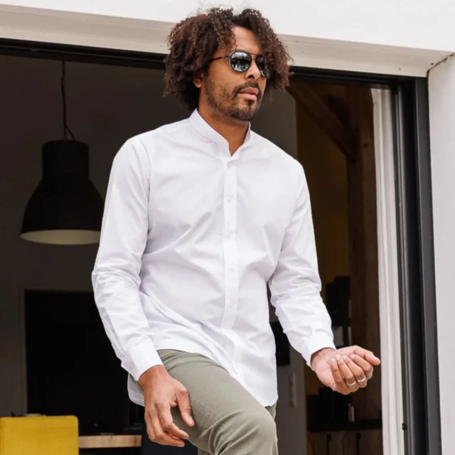 PALÂBA - Chemise ajustée col mao coton Blanc – 3XL