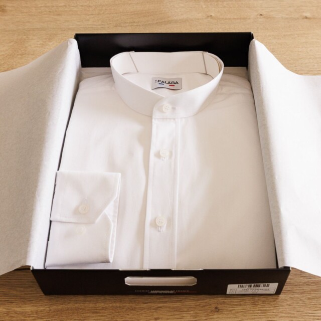 PALÂBA - Chemise ajustée col mao coton Blanc – 3XL