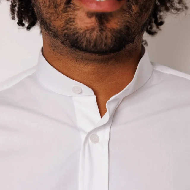 PALÂBA - Chemise ajustée col mao coton Blanc – 3XL