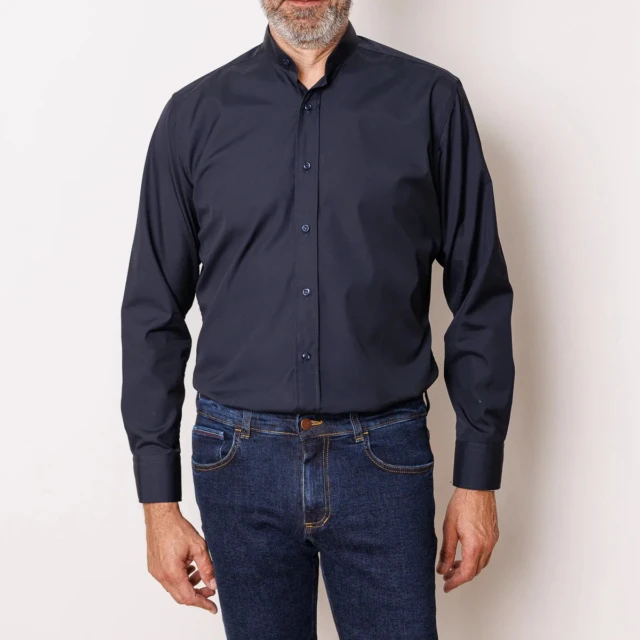 PALÂBA - Chemise coupe ajustée col mao coton Marine – 3XL
