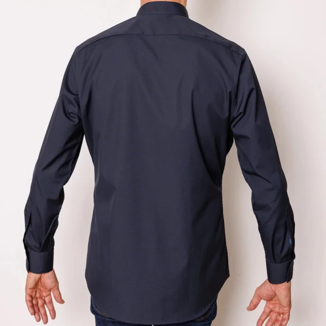PALÂBA - Chemise coupe ajustée col mao coton Marine – 3XL