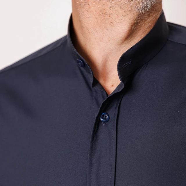PALÂBA - Chemise coupe ajustée col mao coton Marine – 3XL