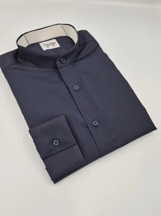 PALÂBA - Chemise coupe ajustée col mao coton Marine – 3XL