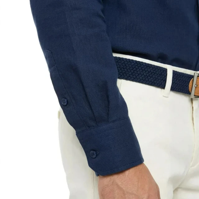 PALÂBA - Chemise lin bleu marine homme | Coupe ajustée – 3XL