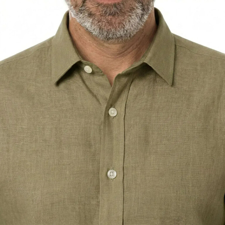 PALÂBA - Chemise 100% lin col standard coupe ajustée kaki – 3XL